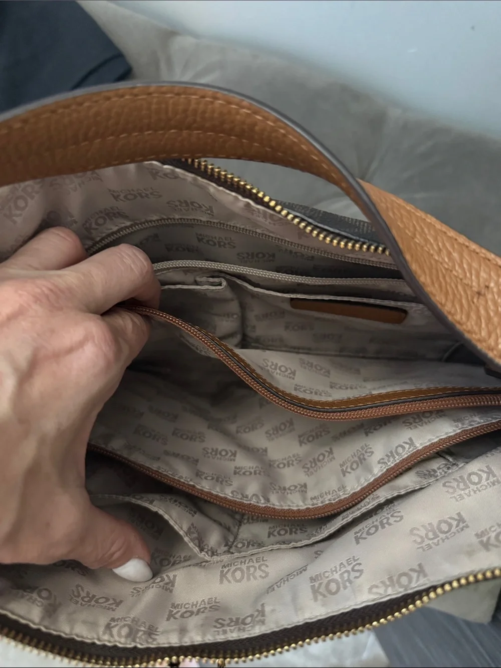 Michael Kors Brown Logo Shoulder Bag with Tan Strap